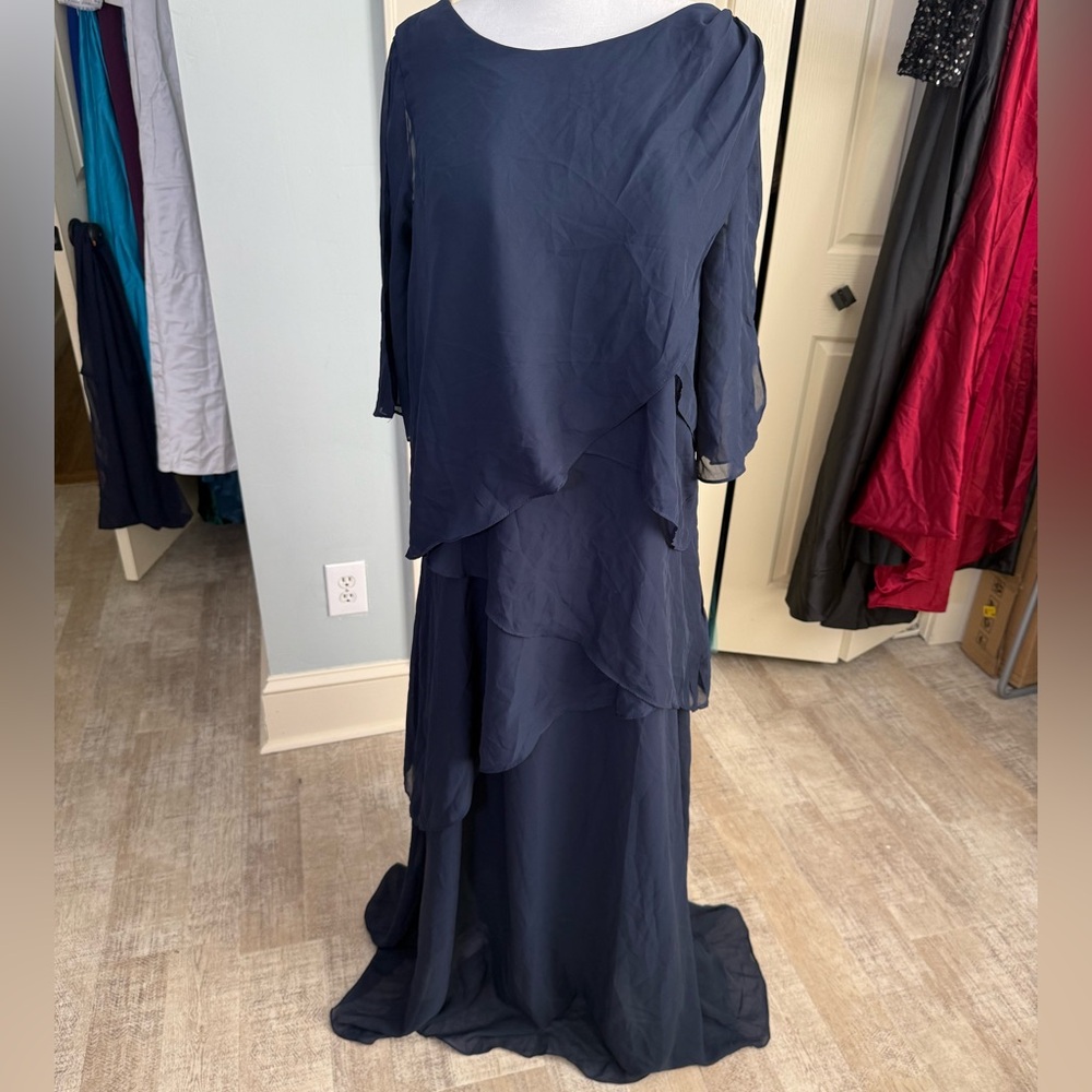 Layered Navy Maxi Dress with Sheer Overlay